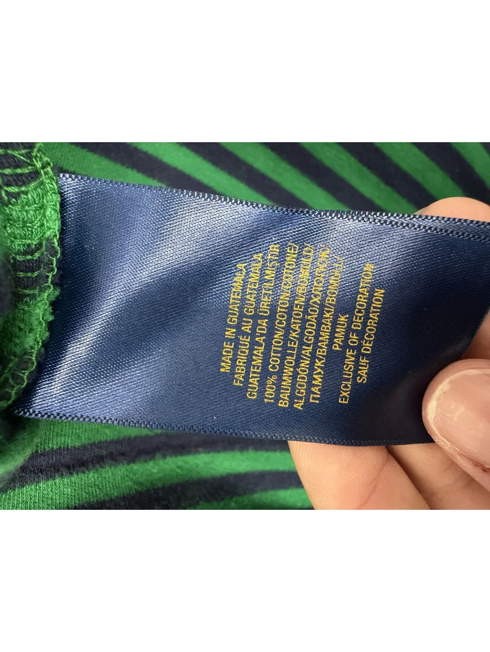 Polo Ralph Lauren Classic Fit Green and Navy Striped Polo Shirt, Youth Large